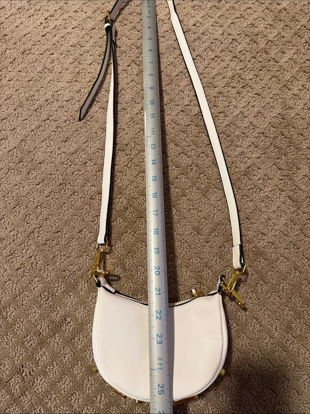 White Leather Crescent Crossbody Bag - Faux Brand